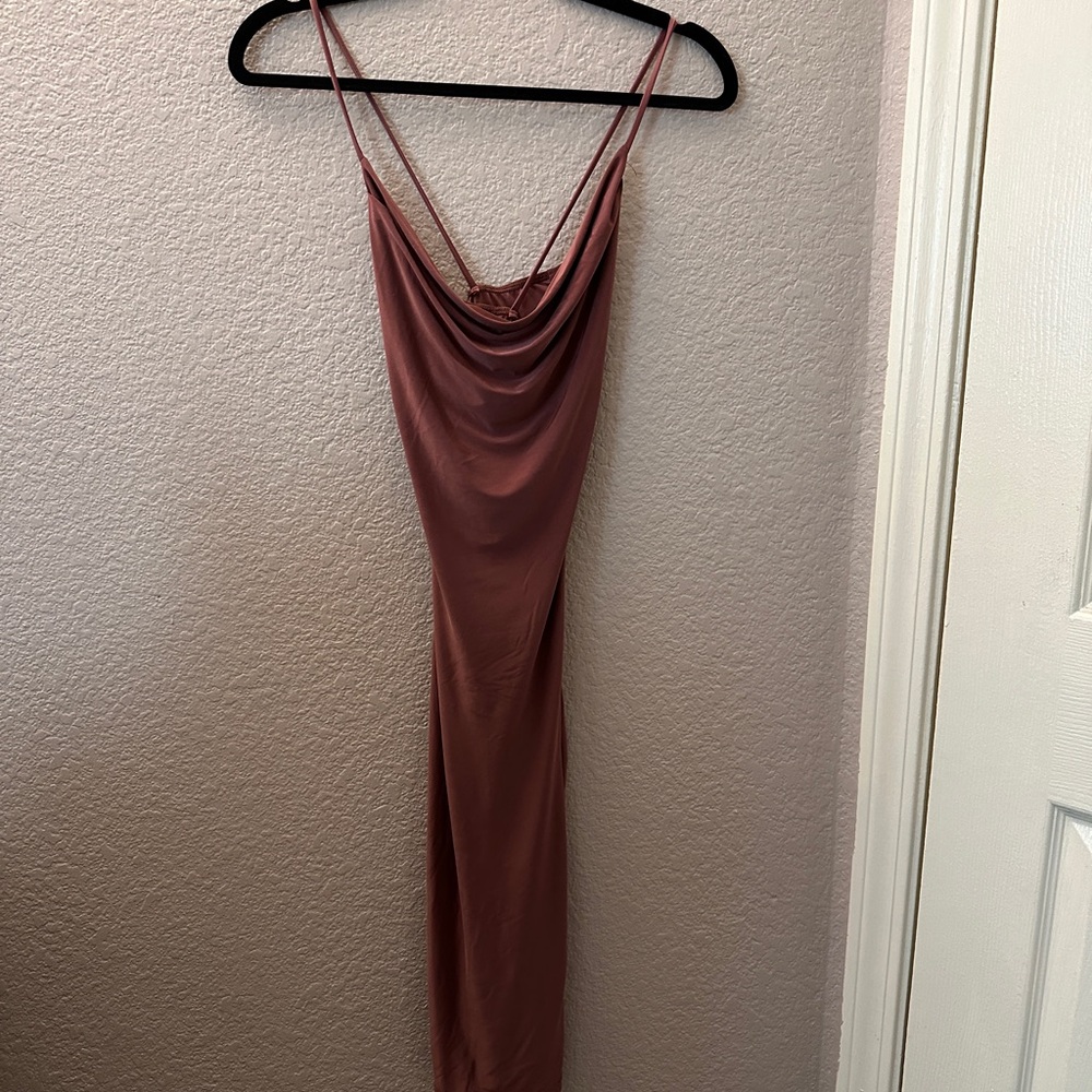 Midi Mauve Slip Dress with Slit